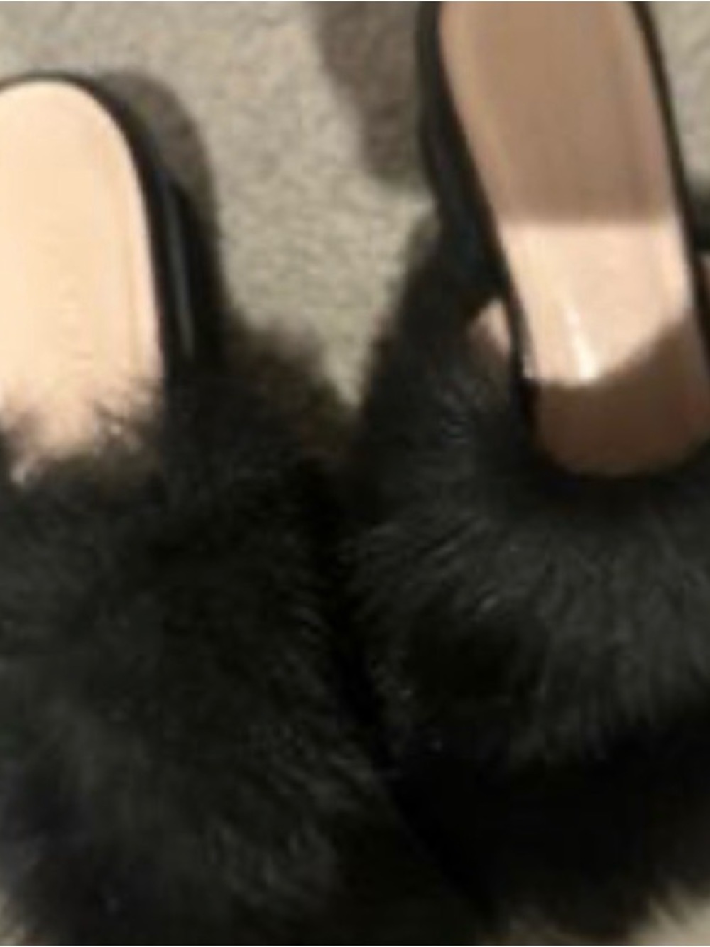 Taryn Rose Black Faux Fur Slide Sandals